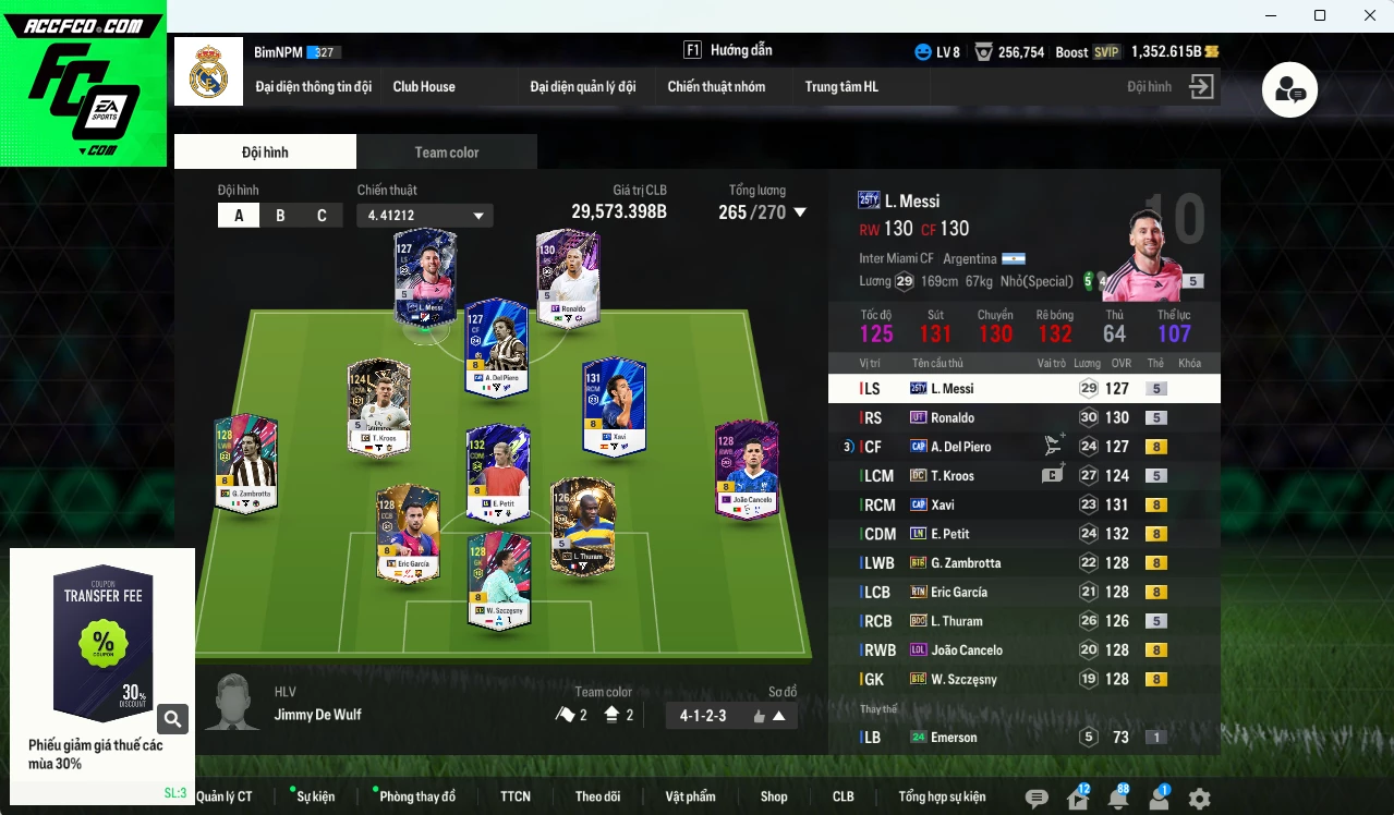 Quốc Dân 29.570b dư 1300b có Del Piero CAP, Petit LN, Ronaldo UT, Messi TY25, Xavi CAP... HLV Xịn